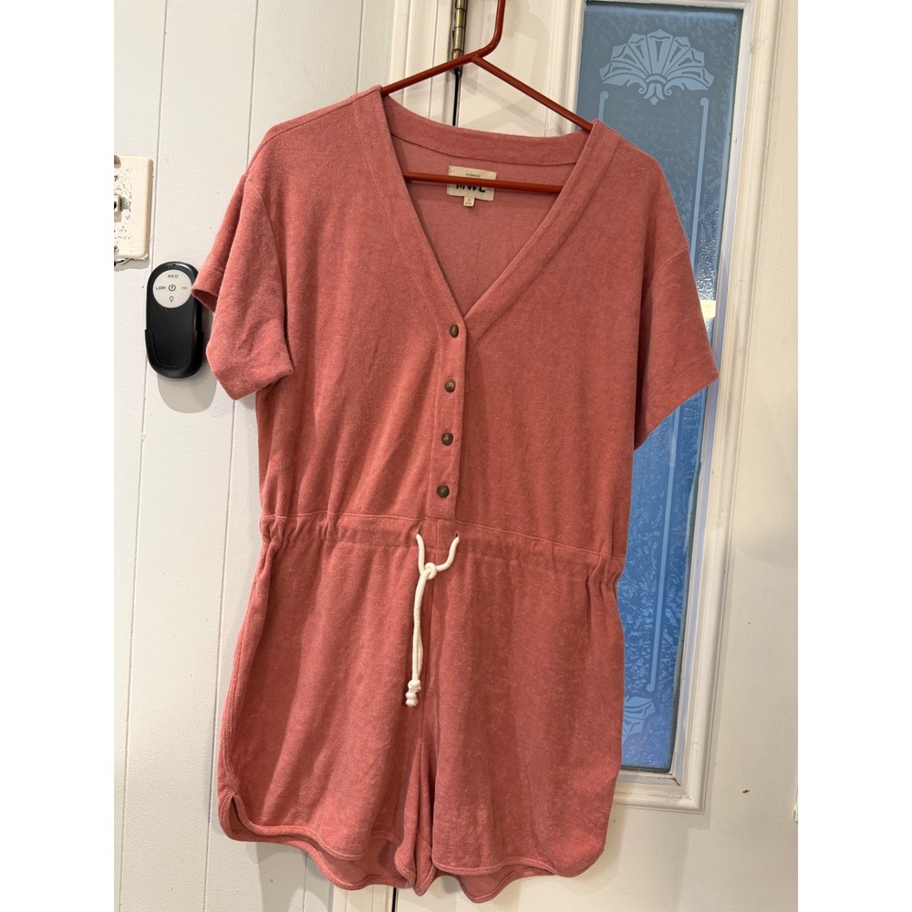 Madewell MWL Terry Button Front Romper Rose Pink Short Sleeve Size M